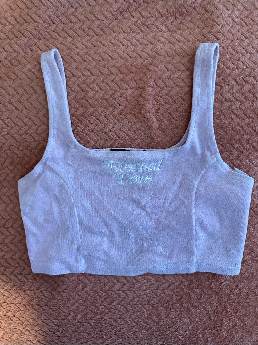 Forever 21 Light Lavender Cropped Tank with 'Eternal Love' Embroidery